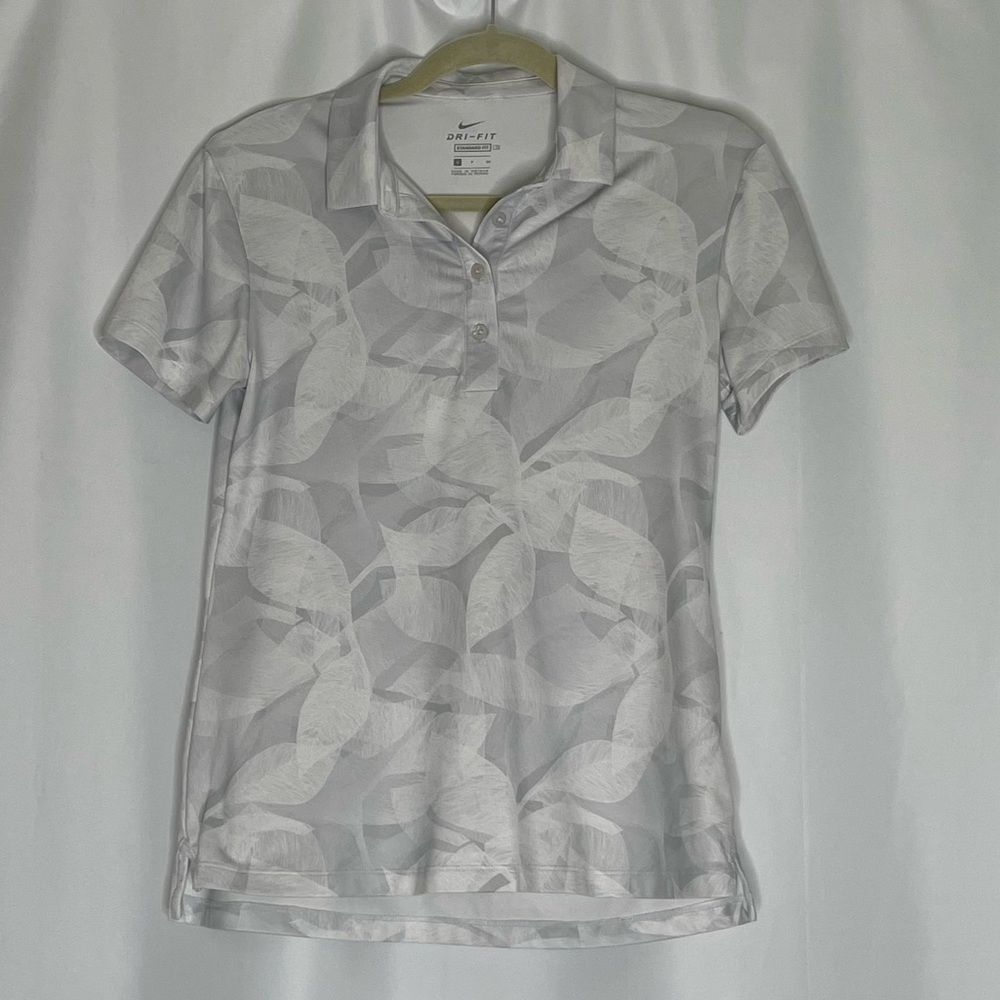 Nike Dri-FIT Women's White Leaf-Pattern Polo